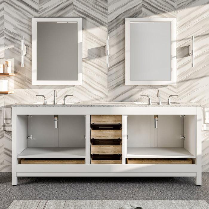 Brayden Studio® Pichardo 84'' Double Bathroom Vanity with Marble Top